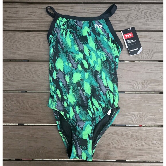 TYR DuraFast Lite Brandello Diamondfit 1 Pc Swim green Youth Girl Sz 24 New - Picture 1 of 3